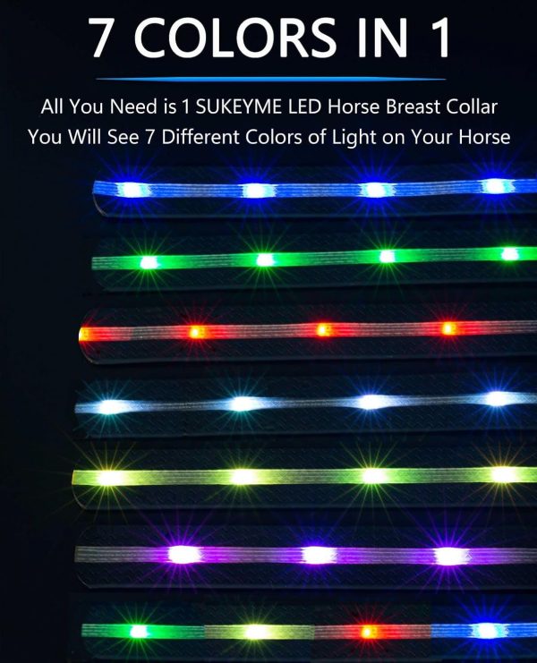 LED Horse Breastplate Collar, 7 Colors in 1 Light up Horse Tack, USB Rechargeable LED Horse Harness - Added Visibility & Safety for Night Horse Riding - Image 2