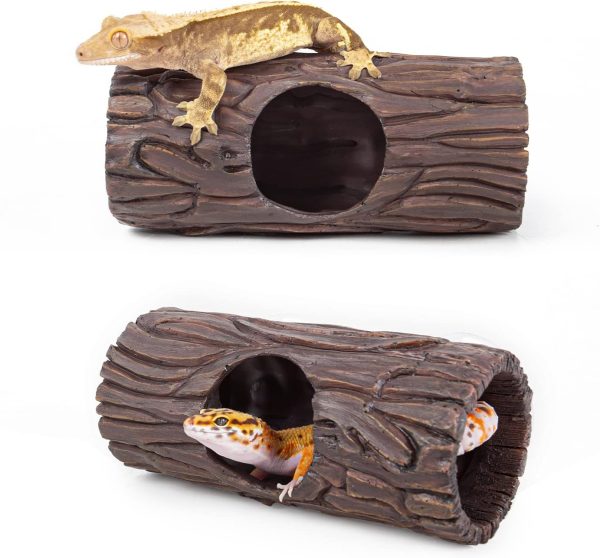 REPTIZOO Reptile Hide Cave Resin Hollow Tree Trunk Hideout Hermit Crab Climbing Toys Reptile Shelter Sleeping Cave for Arboreal Reptiles, Hermit Crabs, Leopard Gecko, Lizard Terrarium Decor - Image 7