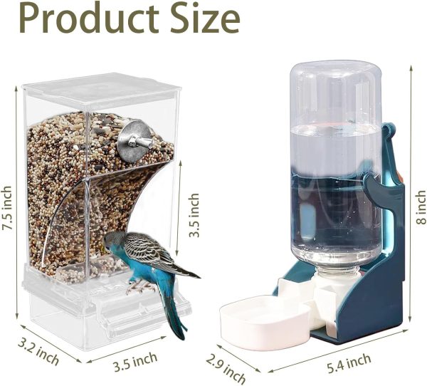 No Mess Bird Feeder Water Dispenser Set, Automatic Parrot Feeder for Cage Transparent Acrylic Food Container Drinker Cage Accessories Parakeet Cockatiel Lovebird Finch - Image 2