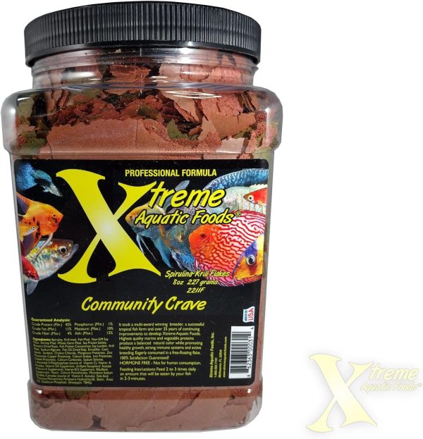 Xtreme Community Crave Flake - Krill & Spirulina Blend for Vibrant Colors, Immune Support and Digestive Health, Tropical & Freshwater Fish Nutrition – Premium Community Aquarium Food (8oz)