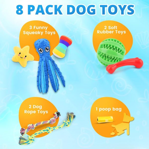 Puppy Toys 8 Pack for Small Dogs, Luxury Christmas Dog Chew Toys with Squeaky Plush Toys, Rope Toys and Ball, Teething Toys for Puppy Supplies (Blue) - Image 2