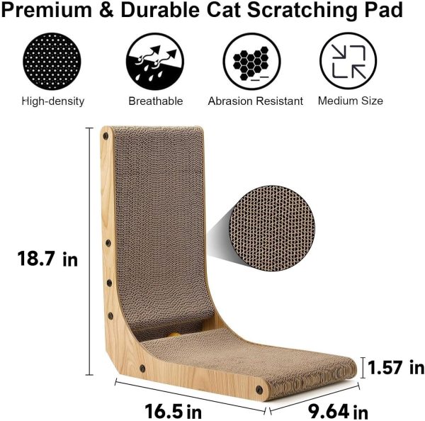 FUKUMARU Cat Scratcher, 18.7 Inch L Shape Cat Scratch Pad Wall Mounted, Cat Scratching Cardboard with Ball Toy for Indoor Cats - Image 3