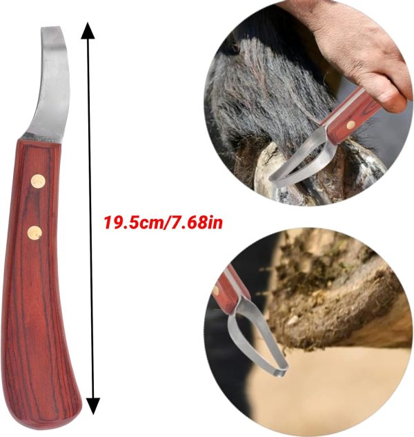 CHICIRIS Hoof Knife, Double Edged Hoof Trimming Knife with Wooden Handle Horse Farrier Tool, Stainless Steel Blade, Multifunctional Cow Horseshoe Knife for Hoof of Cows and Horses - Image 5