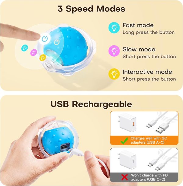 Potaroma Interactive Cat Toys, Fast Rolling Ball in Play Mat, Automatic Motion Activated Moving Ball Hide and Seek Game for Indoor Exercise Kicker, 28 Inch Play Mat - Image 5