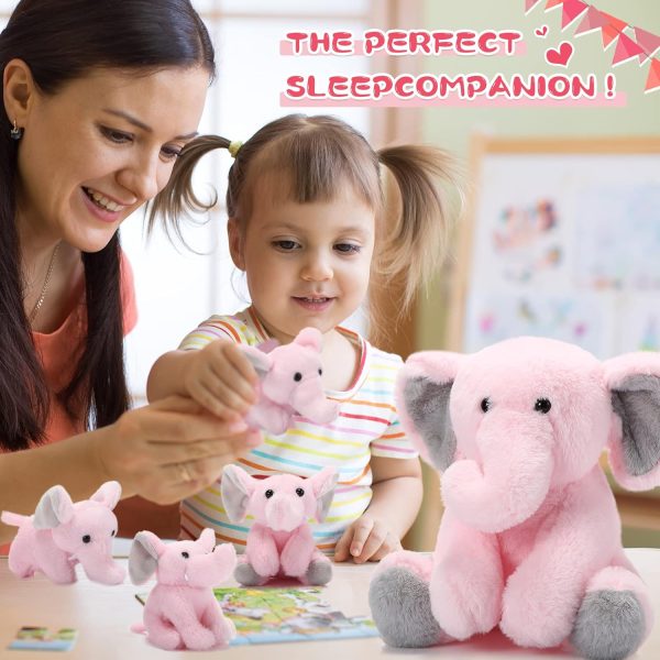 5 Pcs Plush Elephant Stuffed Animals with Babies, Mommy Elephant with 4 Plush Baby Soft Plush Elephants Animals Playset for Party Supplies, Favors, Decorations, Stocking Stuffers (Gray Pink) - Image 6