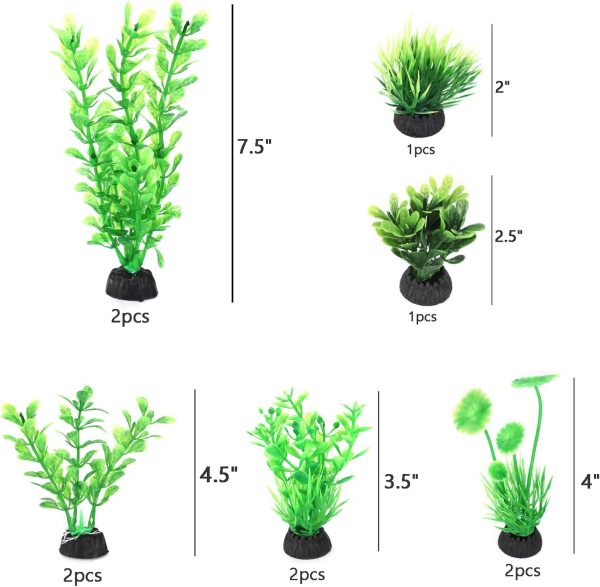 AQUANEAT Fish Tank Artificial Plants, Aquarium Plants Plastic, Green Fish Tank Decorations, 10pcs - Image 2