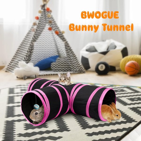 BWOGUE Bunny Tunnels & Tubes Collapsible 3 Way Bunny Hideout Small Animal Activity Tunnel Toys for Dwarf Rabbits Bunny Guinea Pigs Kitty - Image 7