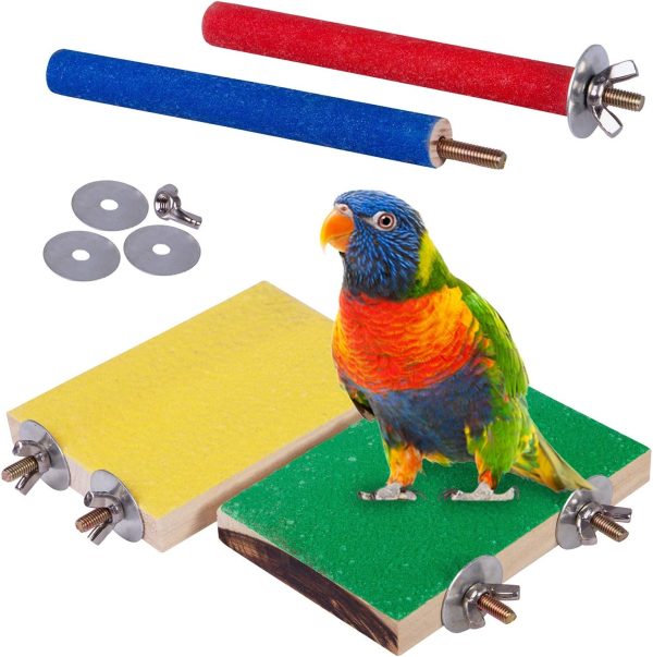 4 PCS Bird Perch Stand Toy, Wood Parrot Perch Stand Platform Paw Grinding Stick, Cage Accessories Exercise Toys Budgies Parakeet Cockatiel Conure Hamster Gerbil Rat Mouse