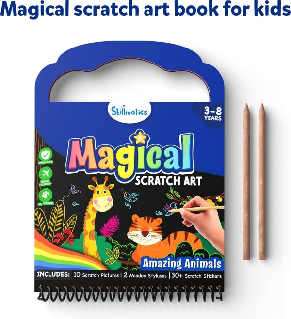 Skillmatics Magical Scratch Art Book for Kids - Animals, Craft Kits, Stocking Stuffers, DIY Activity & Stickers, Christmas Gifts for Toddlers, Girls & Boys Ages 3, 4, 5, 6, 7, 8 - Image 3