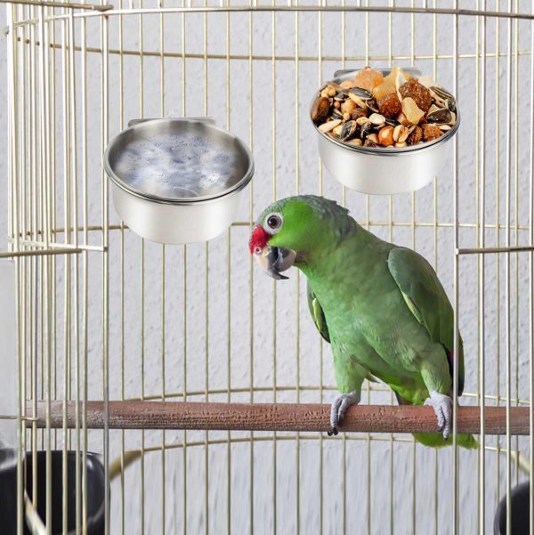 2 Pack Stainless Steel Bird Bowls for Cage Parrot Food Water Bowl Bird Feeding Dish Cups Parrot Food Water Feeder Pet Hanging Bowl Crate Coop Cups with Clamp Holder for Small Animal Dog Parakeet - Image 2