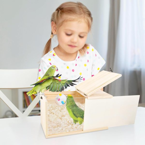 Parakeet Nesting Box Cockatiel Nesting Natural Pine Bird Nest Bird Breeding Box House Acrylic Transparent Bird Box with Detachable Wooden Board for Lovebirds Cockatiel Budgie Conure Parrot XL - Image 3