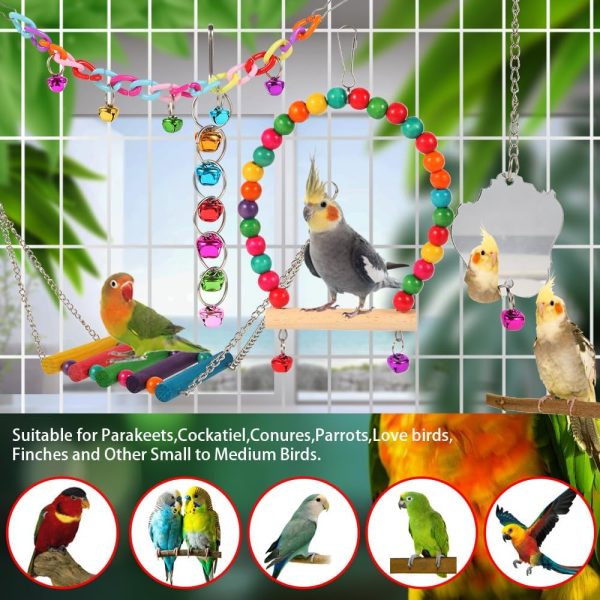 Bird Toys for Parakeets 9Pcs,Bird Wooden Ladder Bridge Parrots Toys Budgie Toys Bird Cage Accessories,Swing Hammock for Conure,Cockatiel,Love Birds, Finches, Mynah,Budgerigar - Image 4