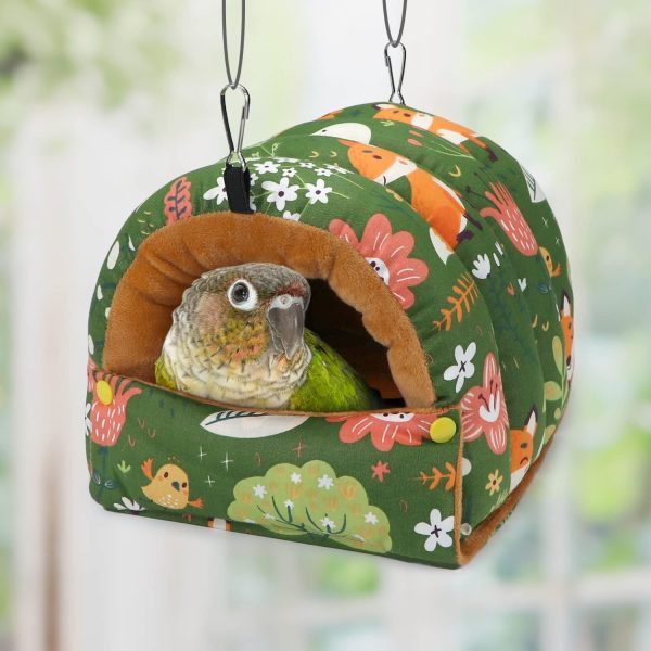 Wontee Bird Nest House Winter Warm Snuggle Hut Bird Bed Hanging Hammock for Parrots Budgies Parakeets Caique Senegal Cockatiels Conures (Large, Green) - Image 5