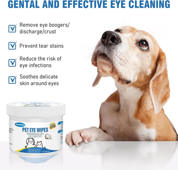 Dog Eye Wipes, Tear Stain Wipes for Dogs, Big & Thick Cat Eye Wipes for Dogs, Mild Ingredient,Texturized & Presoaked Pet Eye Cleaner Pad for Discharge Crust Booger,100 Ct, Coconut Scent - Image 2