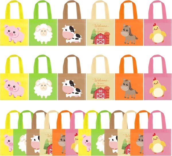 BANBALLON Farm Animal Party Favor Bags Barnyard Birthday Goodie Treat Bags Reusable Gift Bags for Farm Theme Birthday Party Classroom Baby Shower Supplies, Pack of 24