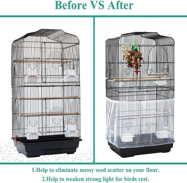 ASOCEA Bird Cage Seed Cather,Universal Adjustable Birdcage Cover Skirt Nylon Mesh Netting Parrot Parakeet Macaw African Round Square Cages Cover - Image 4