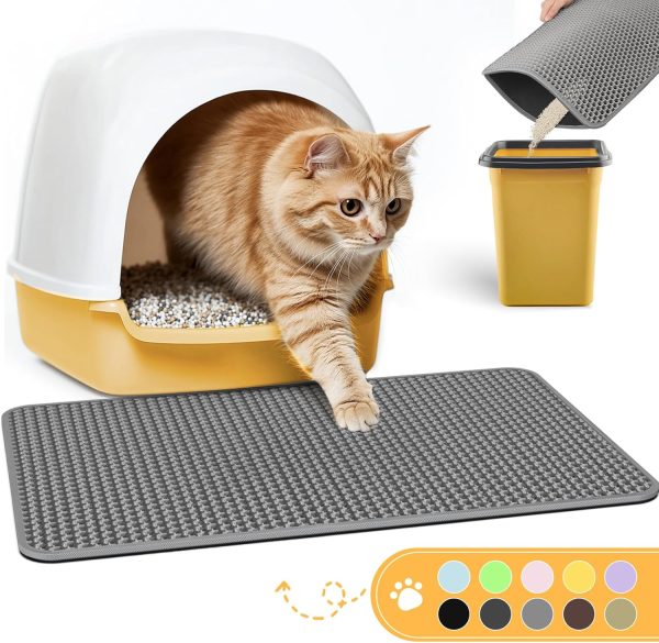 Cat Litter Mat - 23.2'' x 14.6'' Small Litter Trapping Mat, Easy to Clean Litter Box Mat, Waterproof, Urine-Proof, Non-Slip Kitty Litter Mats for Floor, Grey