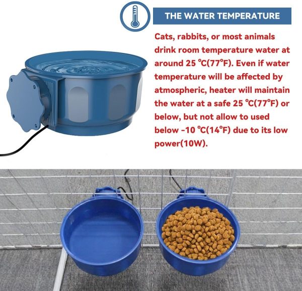 NAMSAN Indoor-Use Heated Water Bowl for Rabbits Cats, Dog Crate Water Bowl, 20 fl oz(600 ML), Heated Hanging Pet Kennel Cage Bowl Food & Water Feeder, Removable Small Animal Heated Bowl - Image 4