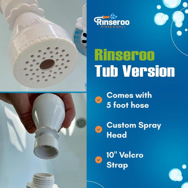 Rinseroo Slip-On Bathtub Faucet Sprayer Attachment. Ultra-Flex Dog Shower Hose Adapter Portable Hose Attachment with Sprayer Pet Showerhead Attach Tub Spout 5 Foot Hose. No Install for Speedy Washing - Image 4