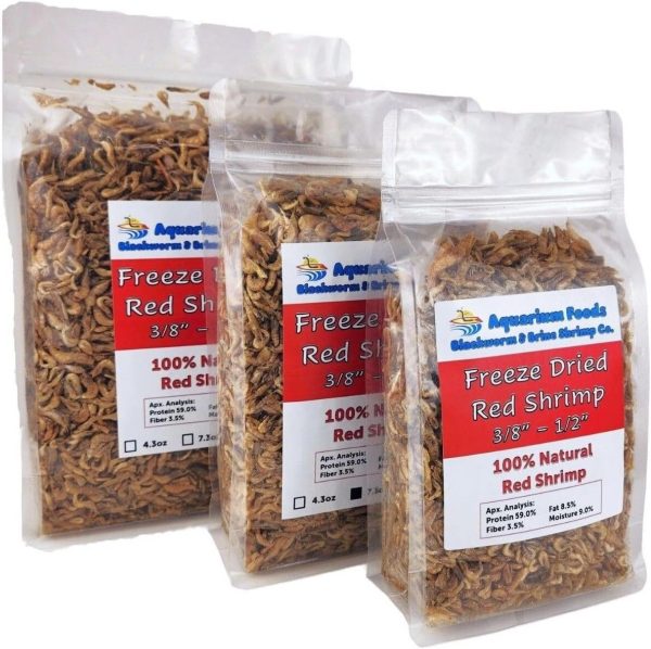 Aquatic Foods Inc. Red Shrimp, 3/8" to 1/2" Floating Freeze Dried Red Shrimp for All Tropical Fish, Cichlids, Catfish, Marines, Pond Fish, Aquatic Turtles, Rodents, Reptiles - 14.4oz Clear Bag