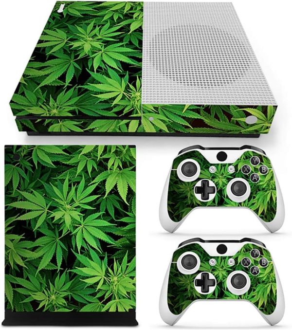 Protective Vinyl Skin Sticker for Microsoft Xbox One S Slim Green Weeds Leaf