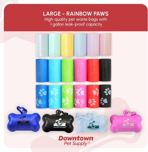 Downtown Pet Supply Poop Bags for Dogs with Dispenser, 1000 Count - Leak-Proof Dog Waste Bags and Bone-Shaped Dog Poop Bags Holder for Leash - Rainbow with Paw Prints, 12.5" x 8.5" - Image 8