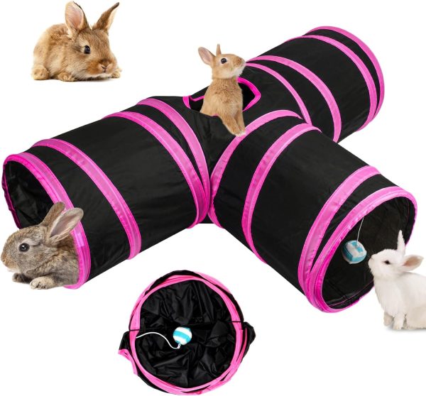 BWOGUE Bunny Tunnels & Tubes Collapsible 3 Way Bunny Hideout Small Animal Activity Tunnel Toys for Dwarf Rabbits Bunny Guinea Pigs Kitty