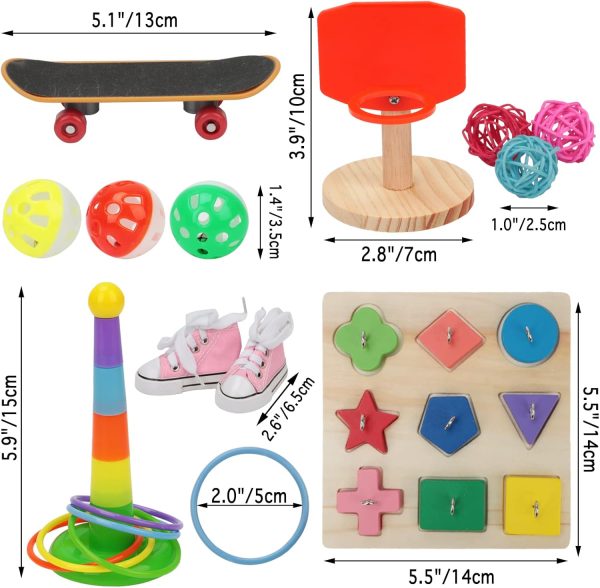 BWOGUE 12PCS Bird Training Toys Parrot Intelligence Toy Mini Sneaker Skateboard Parrot Wooden Block Puzzles Toy Bird Basketball Toy Stacking Rings for Budgie Parakeet Cockatiel Conure Lovebird - Image 2