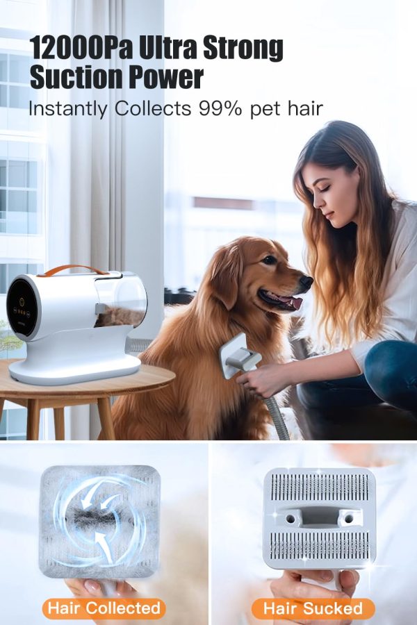 Dog Vacuum for Shedding Grooming, 12000pa Suction Dog Hair Vacuum, Pet Vacuum Grooming Kit with 2l Dust Cup, Low Noise, 3 Levels, 5 Grooming Tools - Image 2