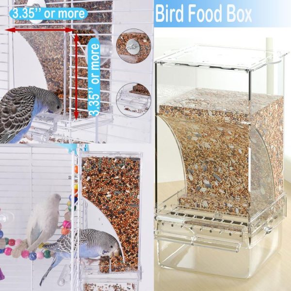 Bird Parrot Feeders, No Mess Automatic Cage Feeder Dispenser Food Container, Auto Bird Seed Bowl for Small Medium Birds, Cockatiel Canary Cockatoos Parakeet Conure Lovebird, Acrylic Clear (Feeder) - Image 6