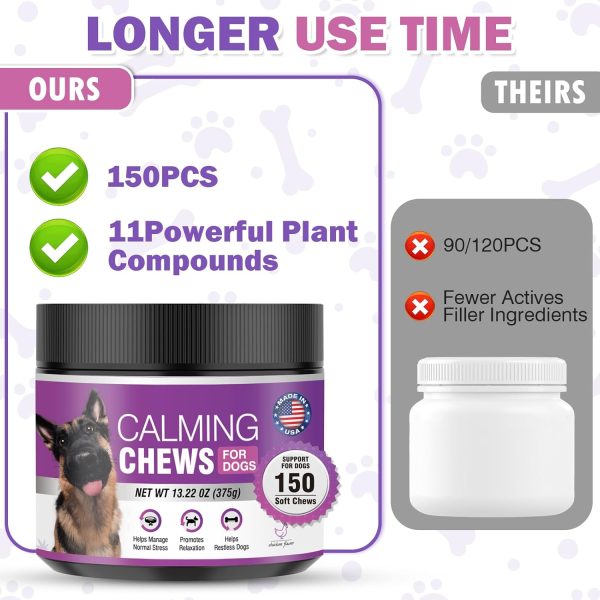 Hemp Calming Chews for Dogs 150PCs Dog Calming Treats and Bites with Hemp Oil - Anxiety and Stress Relief for Dogs Puppy Melatonin Sleep Aid Calm Dog, Noise, Thunder, Barking, Separation, Chewing - Image 5