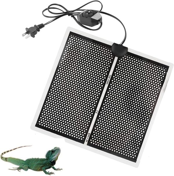 KABASI Reptile Heating Pad with Temperature Adjustment, 14W Waterproof Reptile Heat Mat Under Tank Pad for Reptiles Tortoise Snakes Lizard Gecko Hermit Crab Turtle Amphibians, 11x11 in