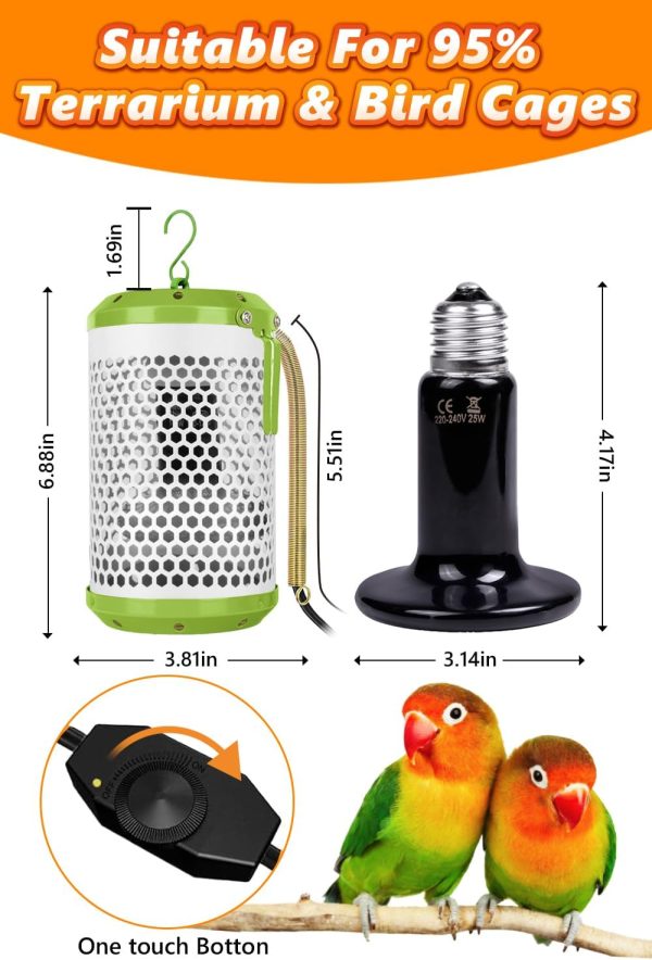 Bird Cage Heater - 75W Reptile Heat Lamp with Shade No Harm No Light Ceramic Bird Heat Lamp Pet Heater for Parakeets Parrots Chameleon, Snakes, Lizards, Chicks, Amphibian Bird Supplies - Image 7