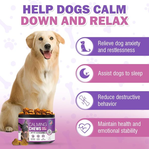 Hemp Calming Chews for Dogs 150PCs Dog Calming Treats and Bites with Hemp Oil - Anxiety and Stress Relief for Dogs Puppy Melatonin Sleep Aid Calm Dog, Noise, Thunder, Barking, Separation, Chewing - Image 2