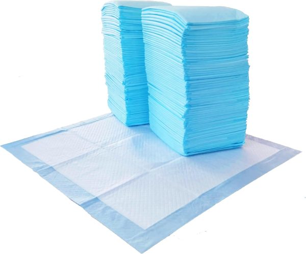 Amazon Basics Absorbent Puppy Pads for Potty Training and Incontinence, 5-Layer Leak-Proof Design, Quick-Dry Surface, Regular Size, 22 x 22 Inch, Scented, Pack of 100, Blue & White