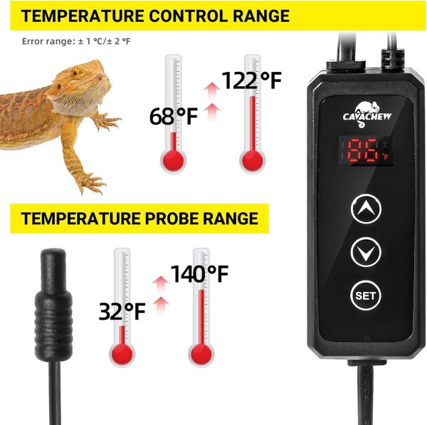 Dimming Thermostat Reptile, Thermostat for Reptile Heat Lamp Mats Bulbs, PID Temperature Controller for Reptile Amphibian Habistat, Memory Function, LED Digital Screen, Sensitive Probe, 300W - Image 5