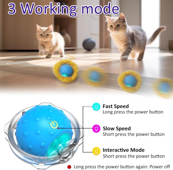 Interactive Cat Toys Ball Fast Rolling in Pouch, Motion Activate Chirping Cat Toy Hide and Seek Mouse Catching Game (Blue) - Image 3