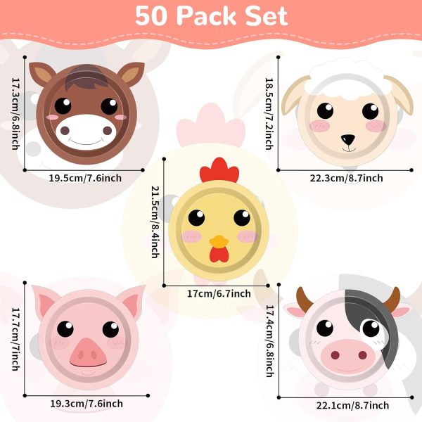 50 Count Farm Animals Party Paper Plates Farm Animal Shaped Disposable Plates Farm Birthday Plates Cake Animal Theme Party Plates for Birthday Baby Shower Farm House Fun Barnyard Animals Party Favors - Image 2