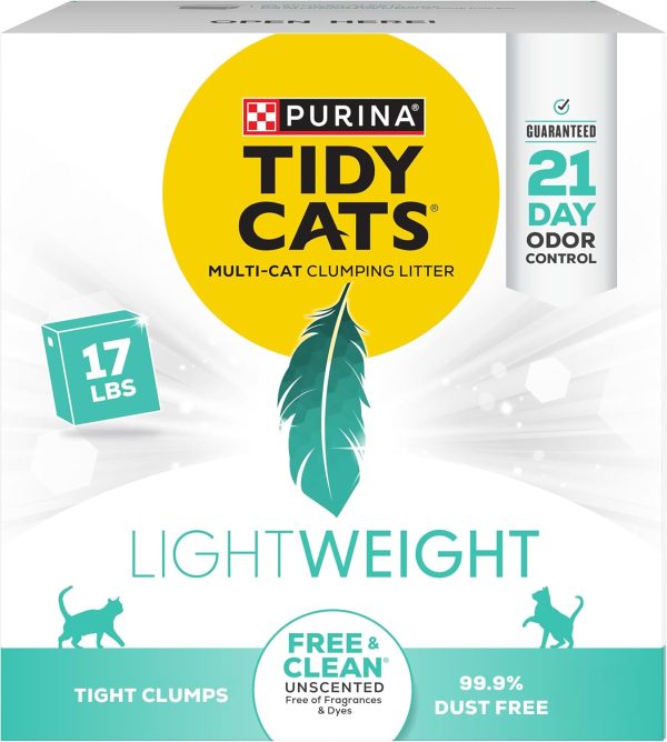 Purina Tidy Cats Low Dust, Clumping Cat Litter Odor Control, LightWeight Free and Clean Unscented, Multi Cat Litter - 17 Lb. Box