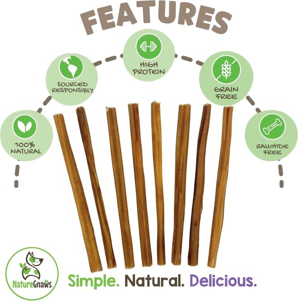 Nature Gnaws Extra Thin Bully Sticks for Small Dogs 5-6" (10 Count) - Long Lasting for Light Chewers and Puppies - Natural Beef Dog Chew Bones - Image 2