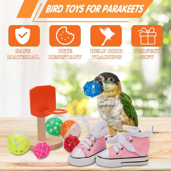 BWOGUE 12PCS Bird Training Toys Parrot Intelligence Toy Mini Sneaker Skateboard Parrot Wooden Block Puzzles Toy Bird Basketball Toy Stacking Rings for Budgie Parakeet Cockatiel Conure Lovebird - Image 3