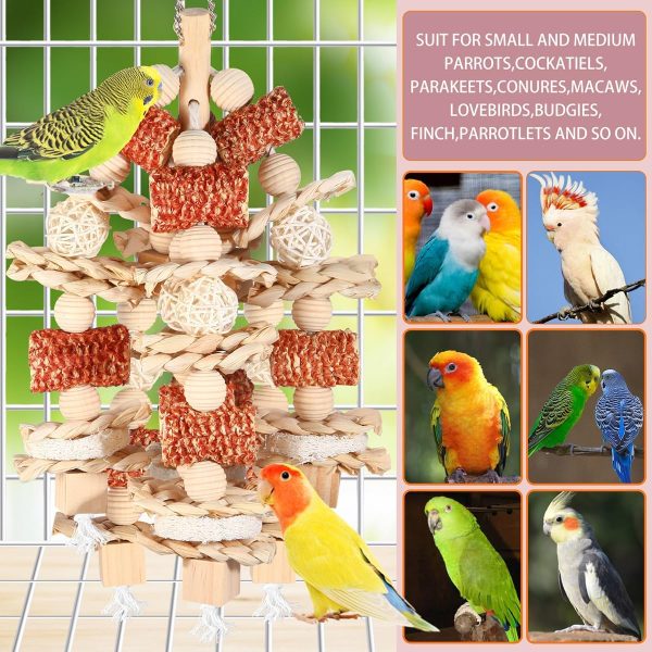 Bird Toys, Parrot Toys for Large Birds,Natural Corn cob and Loofah Slices Bird chew Toys for African Grey Parrots, Macaws, Cockatoos, Amazon Parrot and other Small and Medium-Sized Parrot (Wooden) - Image 3