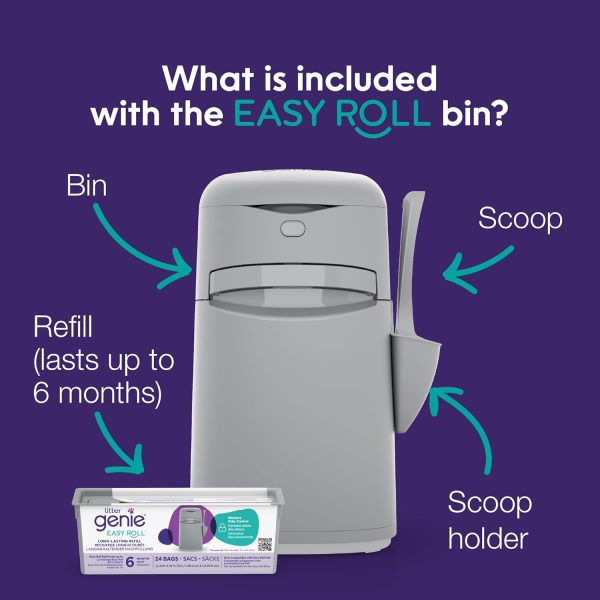 Litter Genie Easy Roll Pail | Cat Litter Box Waste Disposal System for Odor Control | Includes 1 Continuous Refill Bag - Image 2