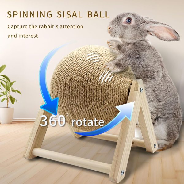 Rabbit Scratch Toy - Bunny Toys for Rabbits Scratcher, Natural Sisal Pet Claw Scratching Activity Ball, Wooden Small Animals Boredom Breaker for Indoor Ferrets Chinchillas (Large) - Image 4