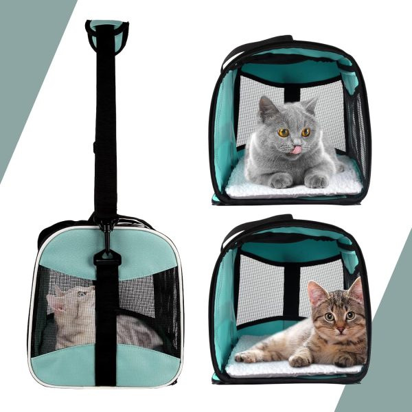 Cat Carrying Case Pet Dog Carrier Soft-Sided Cat Bag Airline Approved, Pet Travel Carrier Up to 15 Lbs, Collapsible Cat Carrier Dog Carrier for Medium Cats Small Cats Dogs(17x11x11 Green) - Image 3