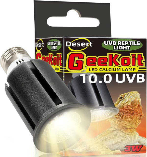 Premium UVB Reptile Light Full Spectrum for Optimal Calcium Metabolism,Desert 10.0 Bulb 3W UVA UVB Ideal for Desert-Dwelling Reptiles Bearded Dragons Tortoises