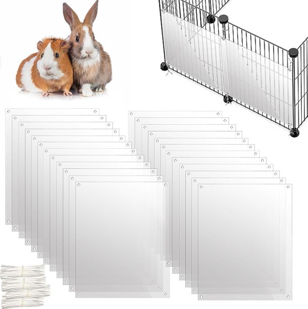 Oncpcare 24 Pack Pet Plastic Cage Liner Protection Rabbit Cage Urine Guard Clear Cage Edge Liner Guinea Pig Side Lining Small Animal Cage Accessories - Keep Litter in The Cage, 10'' x 8.2''