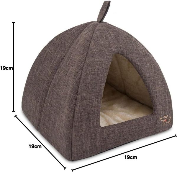 Pet Tent-Soft Bed for Dog and Cat by Best Pet Supplies - Brown Linen, 19" x 19" x H:19" - Image 7