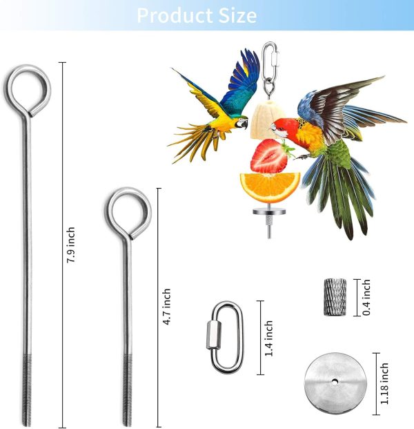 3Pcs Bird Food Holder, Bird Feeder Toy, Stainless Steel Small Animal Fruit Vegetable Stick Skewer, Foraging Hanging Food Feeding Treating Tool for Parrots Cockatoo Cockatiel Cage - Image 3