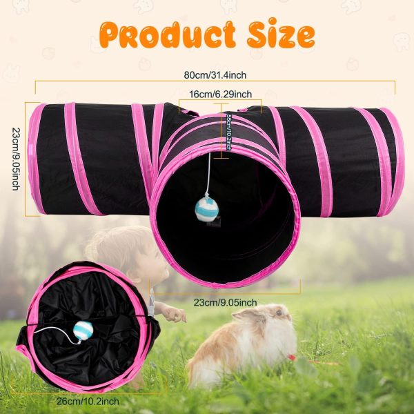 BWOGUE Bunny Tunnels & Tubes Collapsible 3 Way Bunny Hideout Small Animal Activity Tunnel Toys for Dwarf Rabbits Bunny Guinea Pigs Kitty - Image 3
